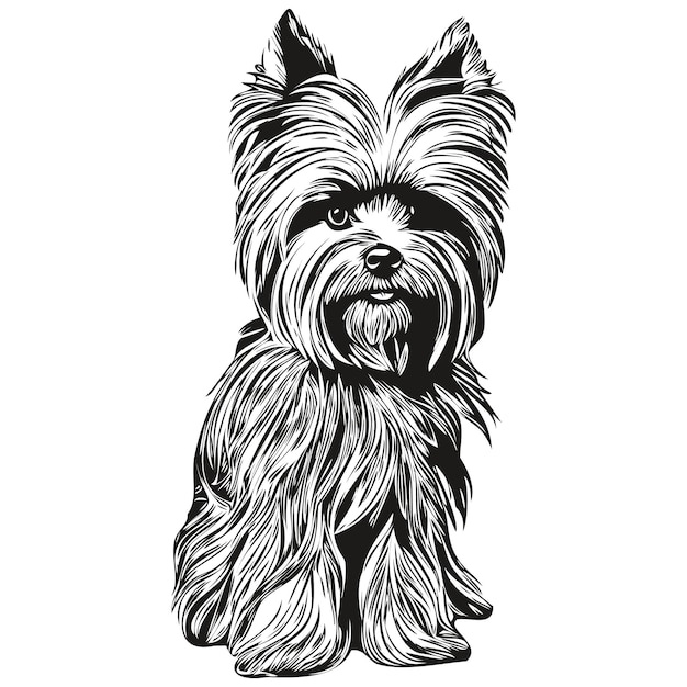 Yorkshire Terrier perro línea arte mano dibujo vector logo blanco y negro mascotas ilustración