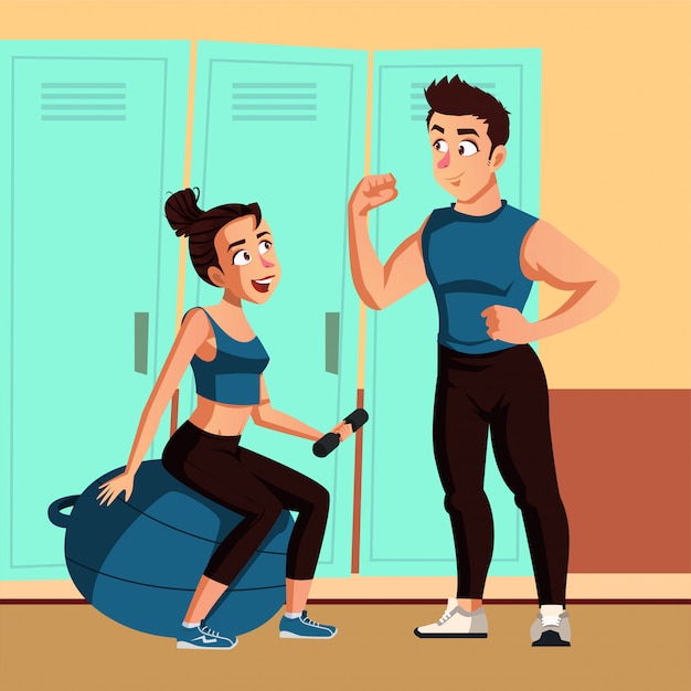 Young couple chit chat during their workout on the gym 