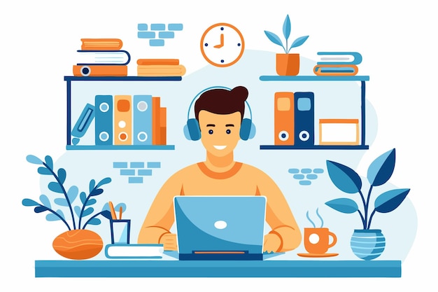 Young Freelancer Working from Home on Laptop
