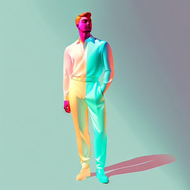 Vector young handsome man in suit in neon light