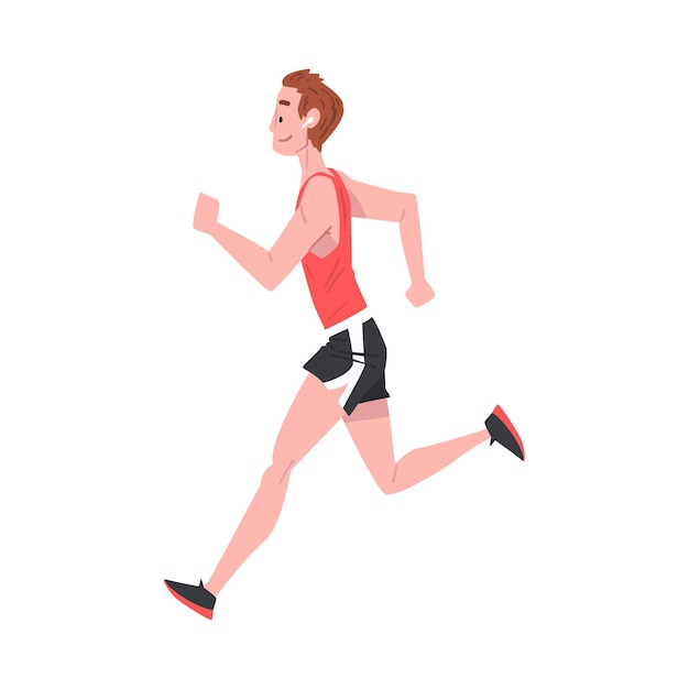 Vector young man running wearing sports uniform active and healthy lifestyle morning jogging cartoon style