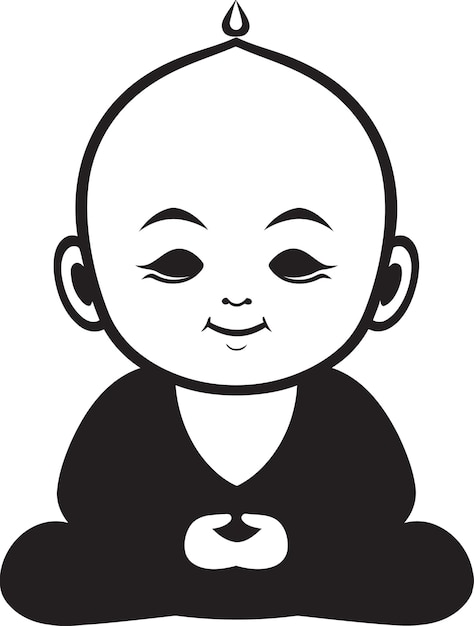 Vector youngster buda negro emblema buda bambino caricatura icono sereno también conocido como buddha