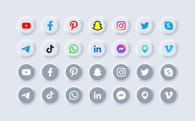 YouTube facebook pinterest snapchat instagram twitter skype telegram tiktok whatsapp linkedin Colección de logotipos de redes sociales populares Vector Editorial Rivne Ucrania 21 de marzo de 2023