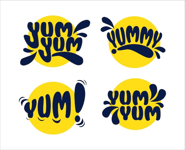 Yum vector ilustración palabras conjunto imprimible diseño gráfico de tee doodle para imprimir dibujado a mano ca