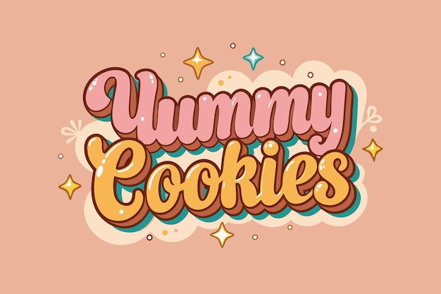 Yummy Cookies 3D efecto de texto de estilo de dibujos animados