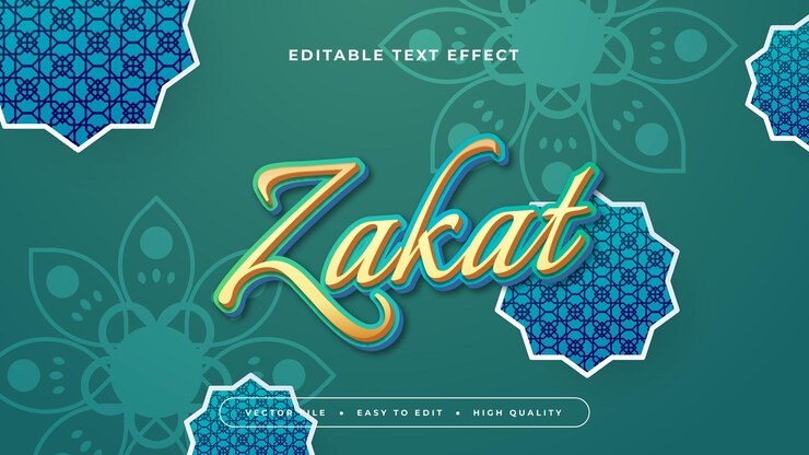 Vector zakat verde y dorado efecto de texto editable en 3d estilo de fuente efecto de estilo de texto de ramadán