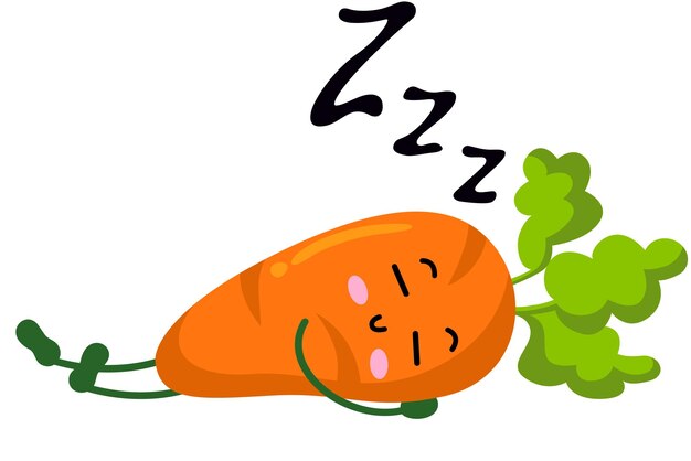 La zanahoria fresca es una mascota divertida durmiendo.