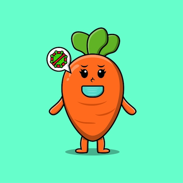 Zanahoria de ilustración de dibujos animados lindo usando máscara para prevenir el virus de la corona en un diseño de estilo moderno lindo