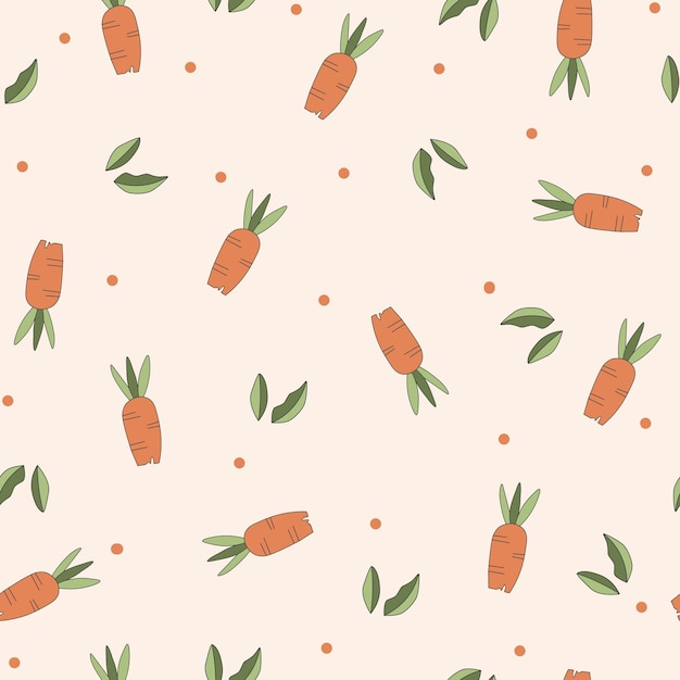 Vector zanahorias de dibujos animados con adorno de patrones sin fisuras fondo de tema de pascua diseño plano fondo de pantalla de comida vegana saludable vegetal