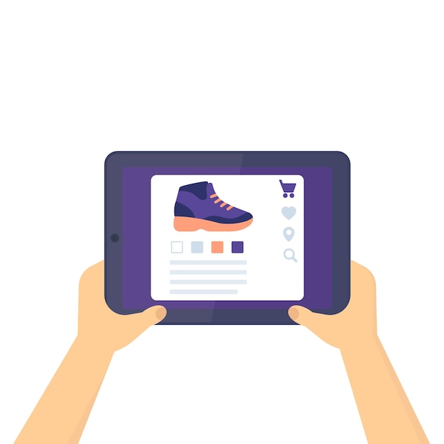 Zapatería online, compra zapatillas, tablet en manos