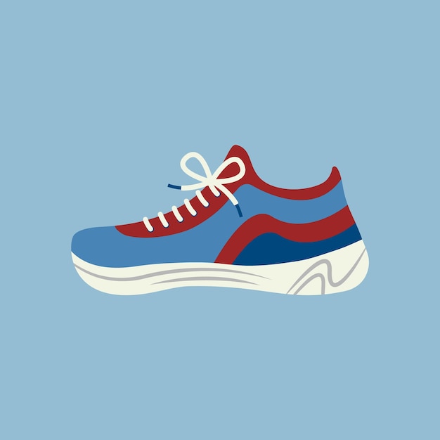 Zapatilla de deporte aislada Calzado deportivo colorido con cordones Zapatos para fitness y actividad diaria Ilustración de vector de objeto plano
