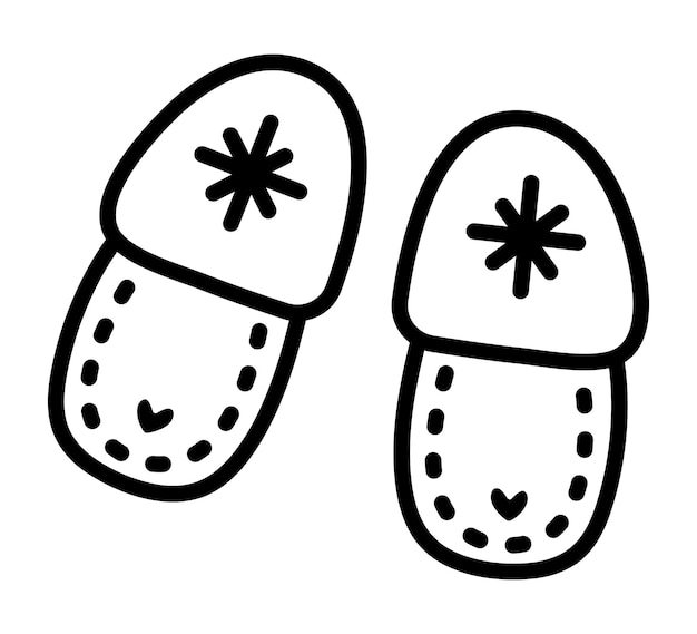 Las zapatillas de casa de línea negra garabatean icono vectorial monocromo pictograma lindo