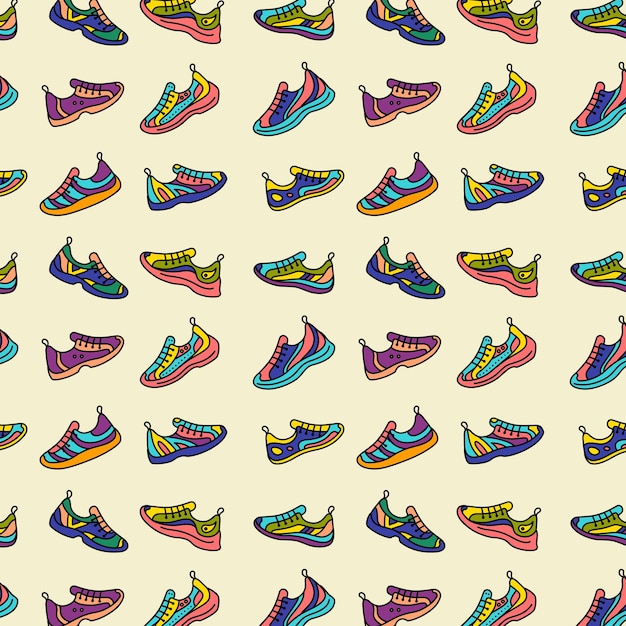 Zapatillas de deporte Color Línea delgada Patrón sin costura Vector de fondo