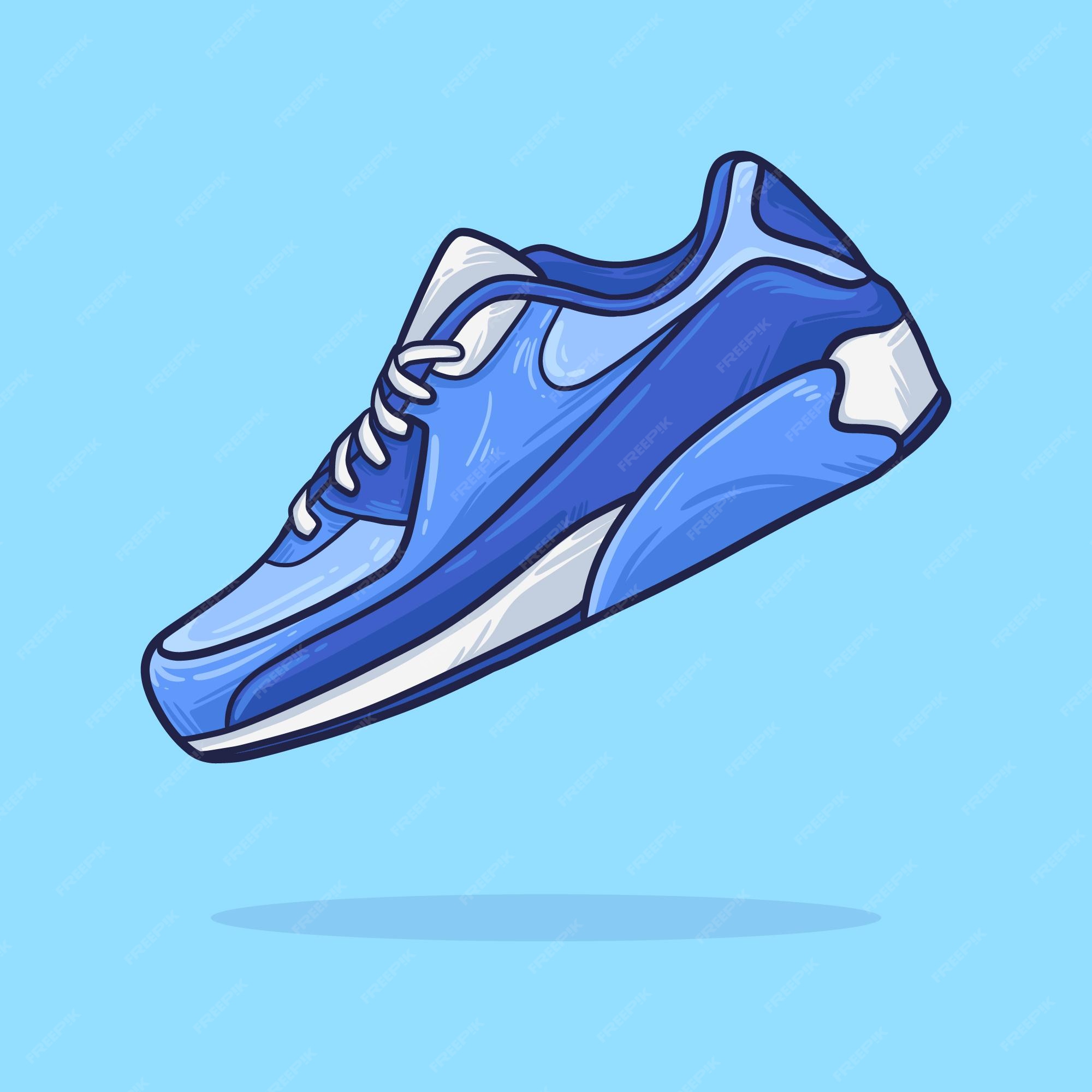 Zapatillas de deporte dibujadas a mano de color azul de dibujos animados.  estilo de vector de dibujos animados | Vector Premium