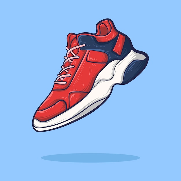 Zapatillas de deporte dibujadas a mano de dibujos animados rojo blanco azul. estilo de vector de dibujos animados