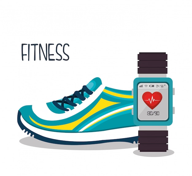 zapatillas de deporte de dibujos animados reloj elegante elementos deportivos diseño