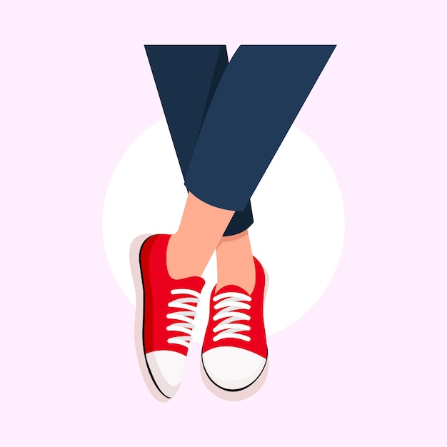 zapatillas de deporte de moda usadas por niñas de vector plano