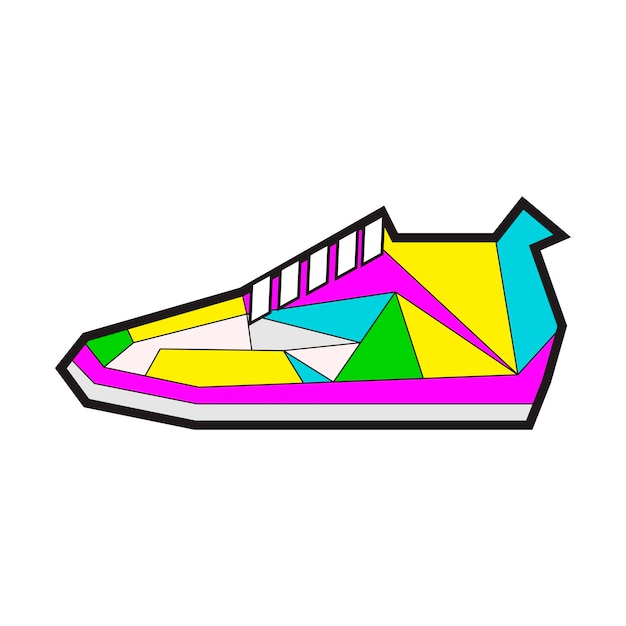 Zapatillas de deporte poligonales y triangulares de color aislado sobre fondo blanco