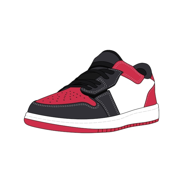 Zapatillas deportivas bajas rojas y negras Ilustración vectorial aislada sobre fondo blanco