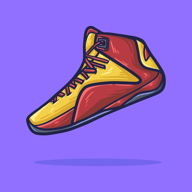 Vector zapatillas dibujadas a mano de dibujos animados de color amarillo y rojo. estilo de vector de dibujos animados