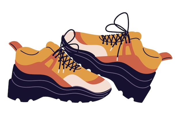 Vector zapatillas feas para caminar entrenadores urbanos con suela gruesa zapatos calzado par para entrenar botas modelo en estilo deportivo moda callejera moderna ilustración vectorial aislada plana sobre fondo blanco