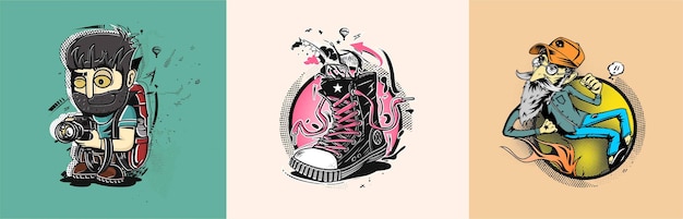 Zapatillas hipster en ilustración de moda de Vector gráfico dibujado a mano