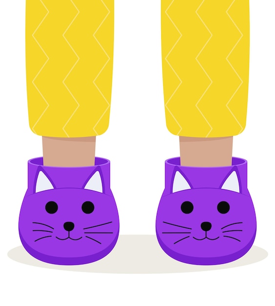 Vector zapatillas de pijama para niños. pies de niños en zapatillas divertidas. zapatillas de gato.