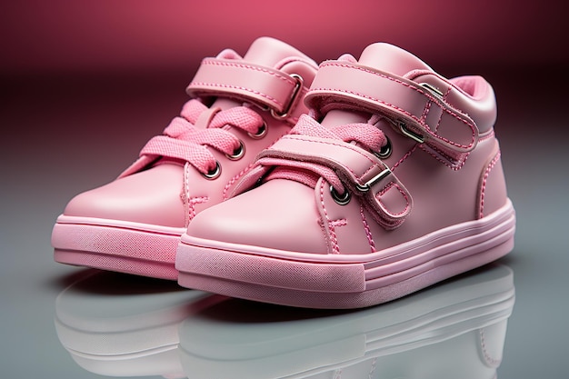 Las zapatillas rosadas para niños aisladas sobre un fondo blanco.