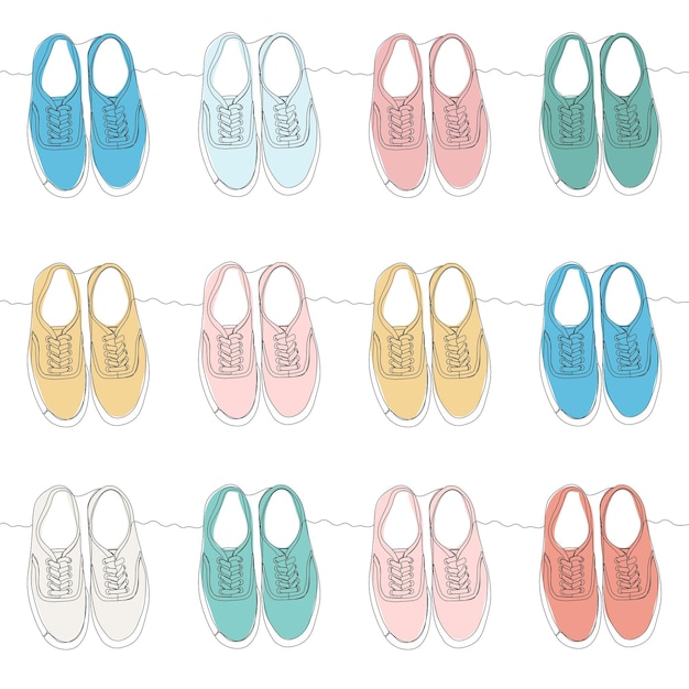 Zapatillas zapatos vector de patrones sin fisuras contorno decorativo