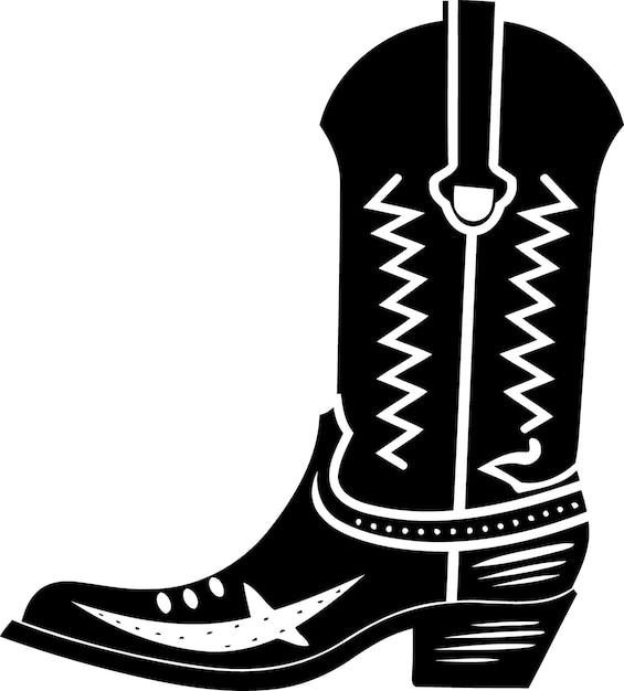 Zapato de bota de vaquero de silueta en blanco y negro