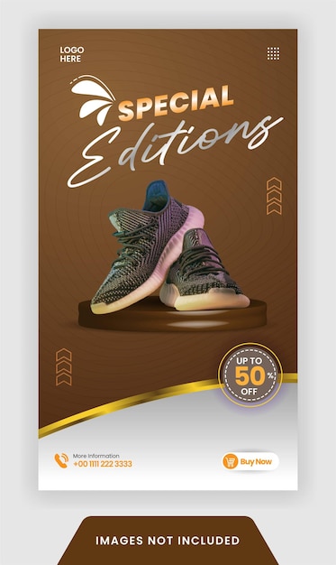 Vector zapato deportivo de historia de instagram con degradado y estilo elegante para publicidad o marketing en redes sociales