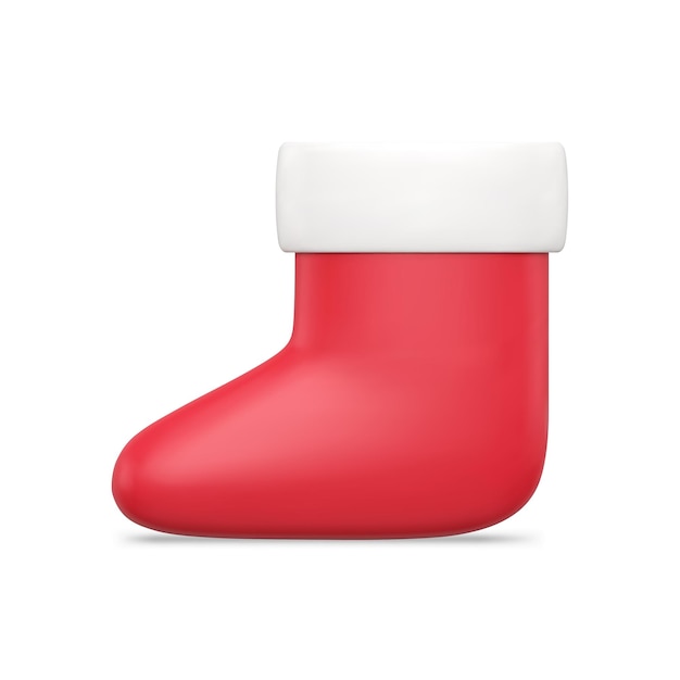 Zapato rojo realista de Papá Noel con ilustración de vector de vista lateral de plantilla 3d de piel blanca