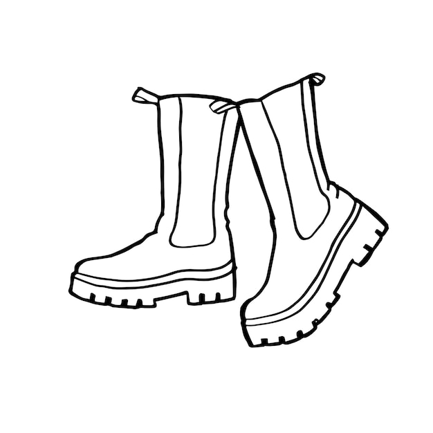 Zapatos de botas de invierno dibujo a mano ilustración vectorial aislado