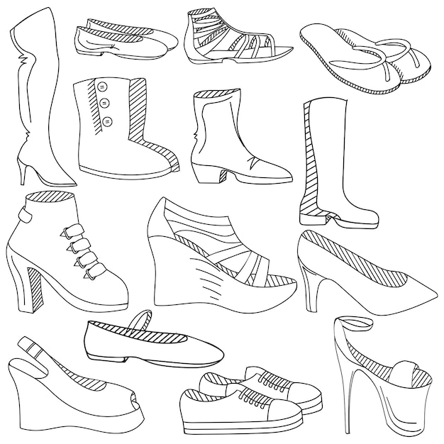 Zapatos para colorear ilustración vectorial del libro