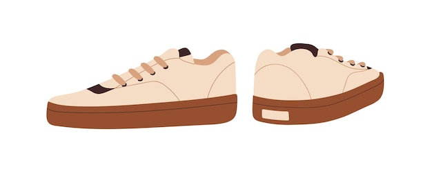 Zapatos deportivos casuales, zapatillas de mujer. Calzado cómodo de moda moderna. Zapatos de goma de moda para niñas, elegante par de calzado bajo con cordones. Ilustración de vector plano aislado sobre fondo blanco.