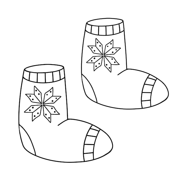 Zapatos de fieltro al estilo Doodle Zapatos cálidos de invierno Valenki zapatos tradicionales rusos ilustración vectorial dibujada a mano Diseño para imprimir pegatinas publicitarias carteles estilo escandinavo