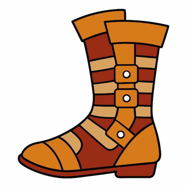 zapatos de gladiadores de cuero negro zapatos altos planos ilustración vectorial aislada sobre fondo blanco