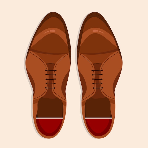 Zapatos de hombre de arriba hacia abajo. Ilustración clásica de zapatos de hombre con cordones marrones. Clip art dibujado a mano para web e impresión. Ilustración de estilo de moda de un par de zapatos de hombres.