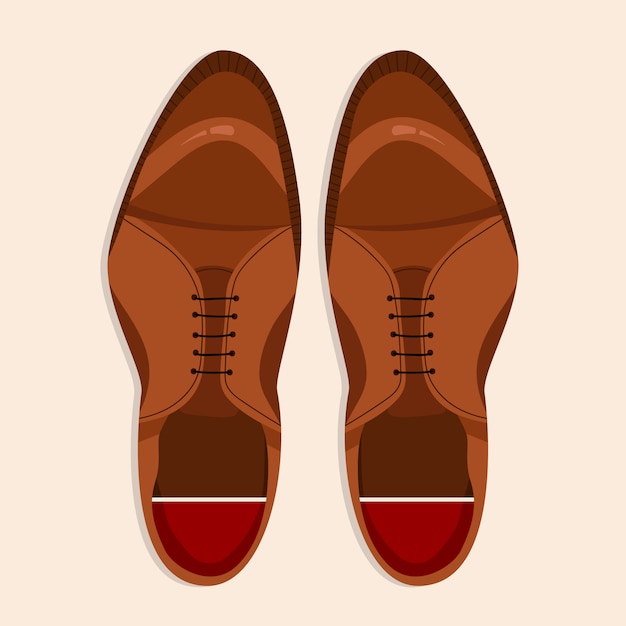 Zapatos de hombre de arriba hacia abajo. ilustración clásica de zapatos de hombre con cordones marrones. clip art dibujado a mano para web e impresión. ilustración de estilo de moda de un par de zapatos de hombres.