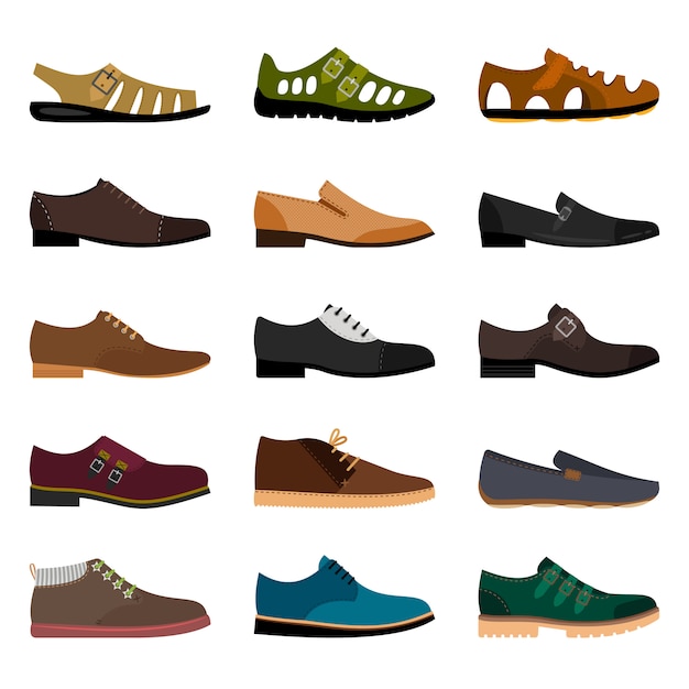 Vector zapatos de hombres aislados. vector de moda de invierno de cuero y moda de verano modelo hombre colección de zapatos ilustración