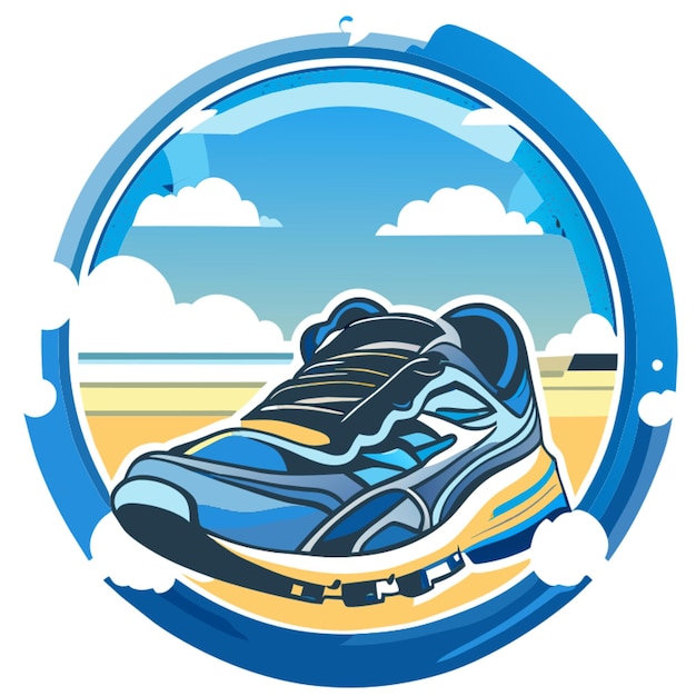 Zapatos de jogging en el suelo la medalla ilustración vectorial del cielo azul