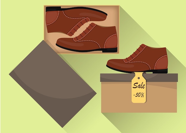 Vector zapatos masculinos modernos con estilo en la vista lateral de la caja venta con un descuento del 50 por ciento zapatos casuales de hombre