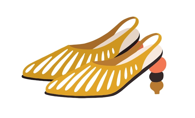 Zapatos de moda de verano decorados con aberturas y tacón escultural. Calzado de mujer de moda con puntera cerrada. Ilustración de vector plano coloreado aislado sobre fondo blanco.