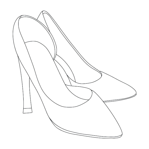 Zapatos mujer línea negra arte vector ilustración verano mujeres clásico stilettos esquema aislado en w