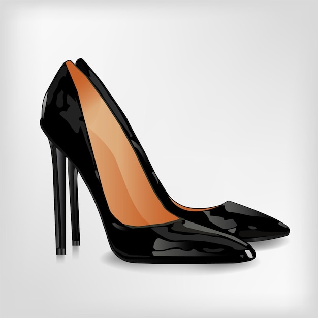 Zapatos negros femeninos realistas vectoriales aislados en el blanco
