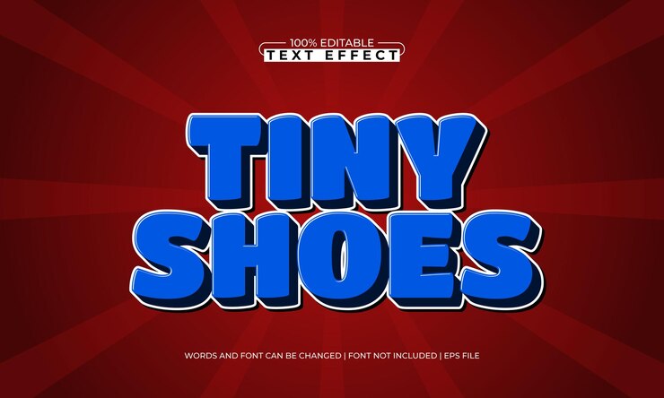Vector zapatos pequeños efectos de texto editables con un tema de niños y alegría