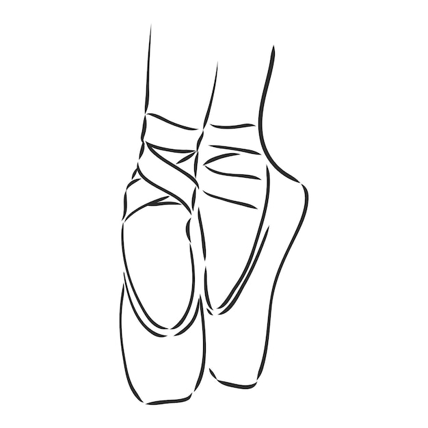 Zapatos de punta, zapatos de ballet, zapatos de punta, dibujo vectorial sobre un fondo blanco.