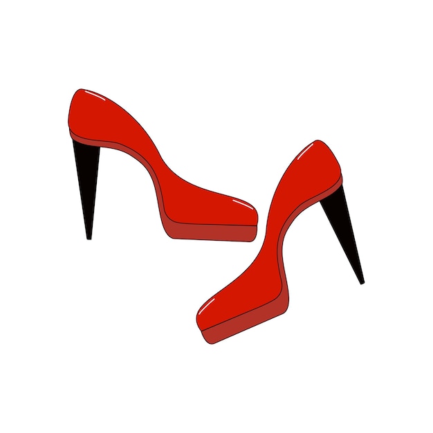 Zapatos rojos con tacones altos Ropa de mujer doodle Ilustración vectorial