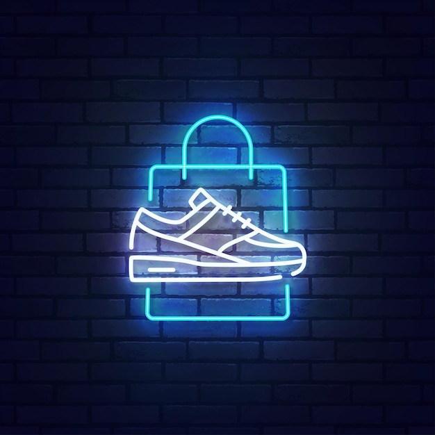 Zapatos tienda letrero de neón letrero brillante luz banner etiqueta de bolsa de zapatos emblema de neón ilustración vectorial