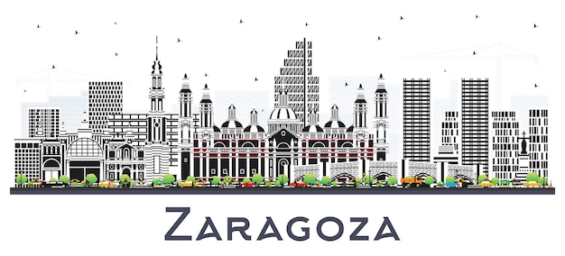 Vector zaragoza españa horizonte de la ciudad con edificios de color aislados en blanco zaragoza paisaje urbano con puntos de referencia viajes de negocios y turismo concepto con arquitectura histórica